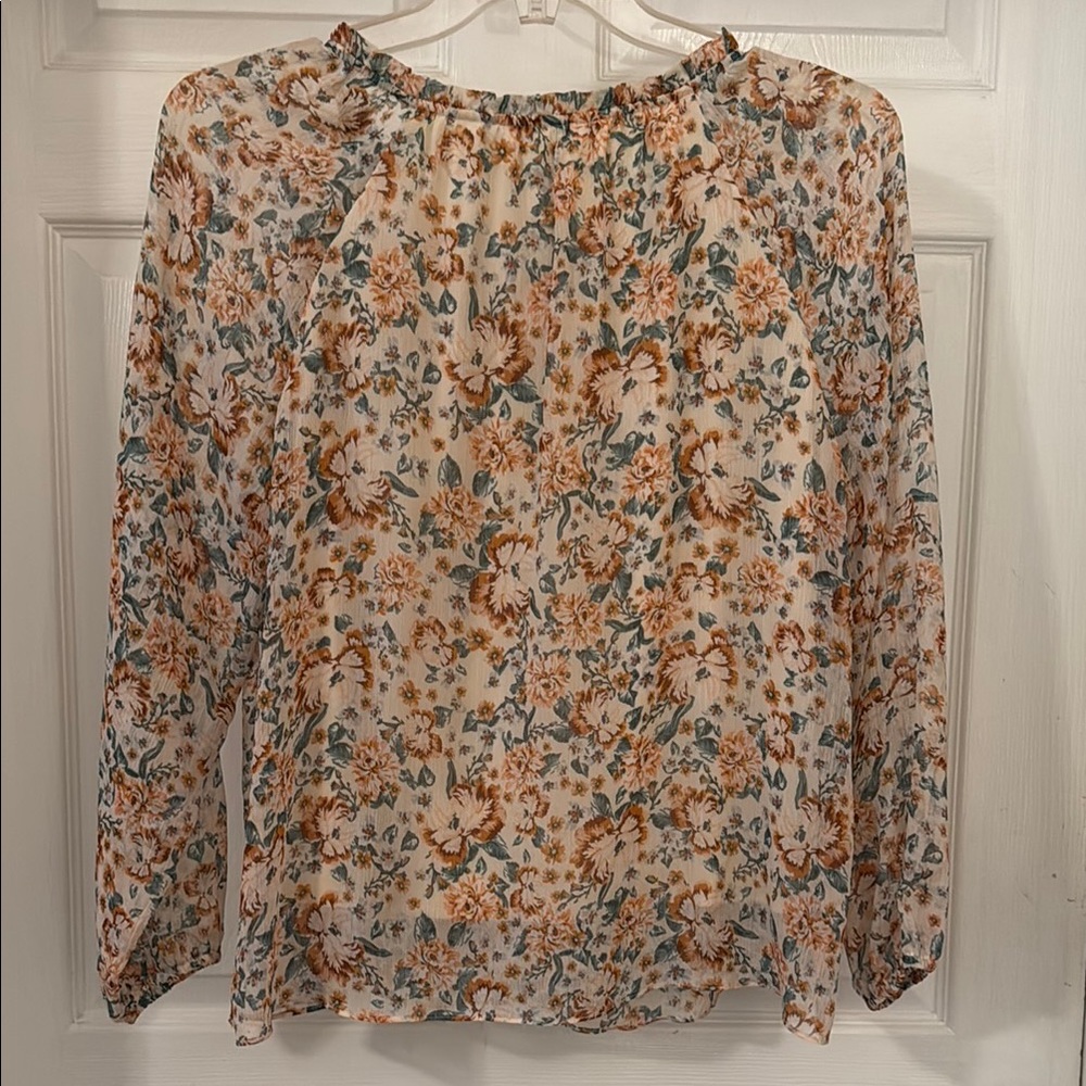 LC Lauren Conrad Orange Ruffled Tie Front Long Sleeve Blouse - Picture 4 of 5